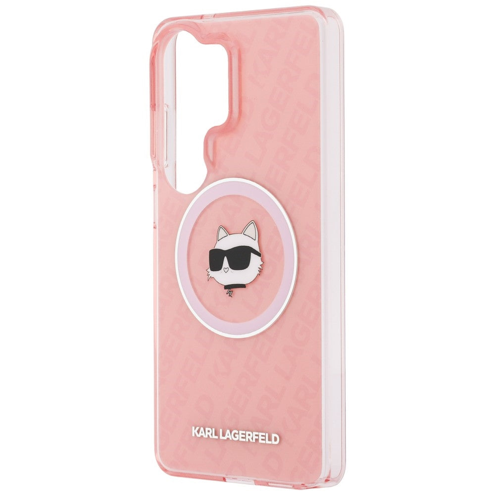 Étui MagSafe pour Samsung Galaxy S26 Ultra S948, Karl Lagerfeld, IML Choupette Head on KL Repeated Logo, Rose