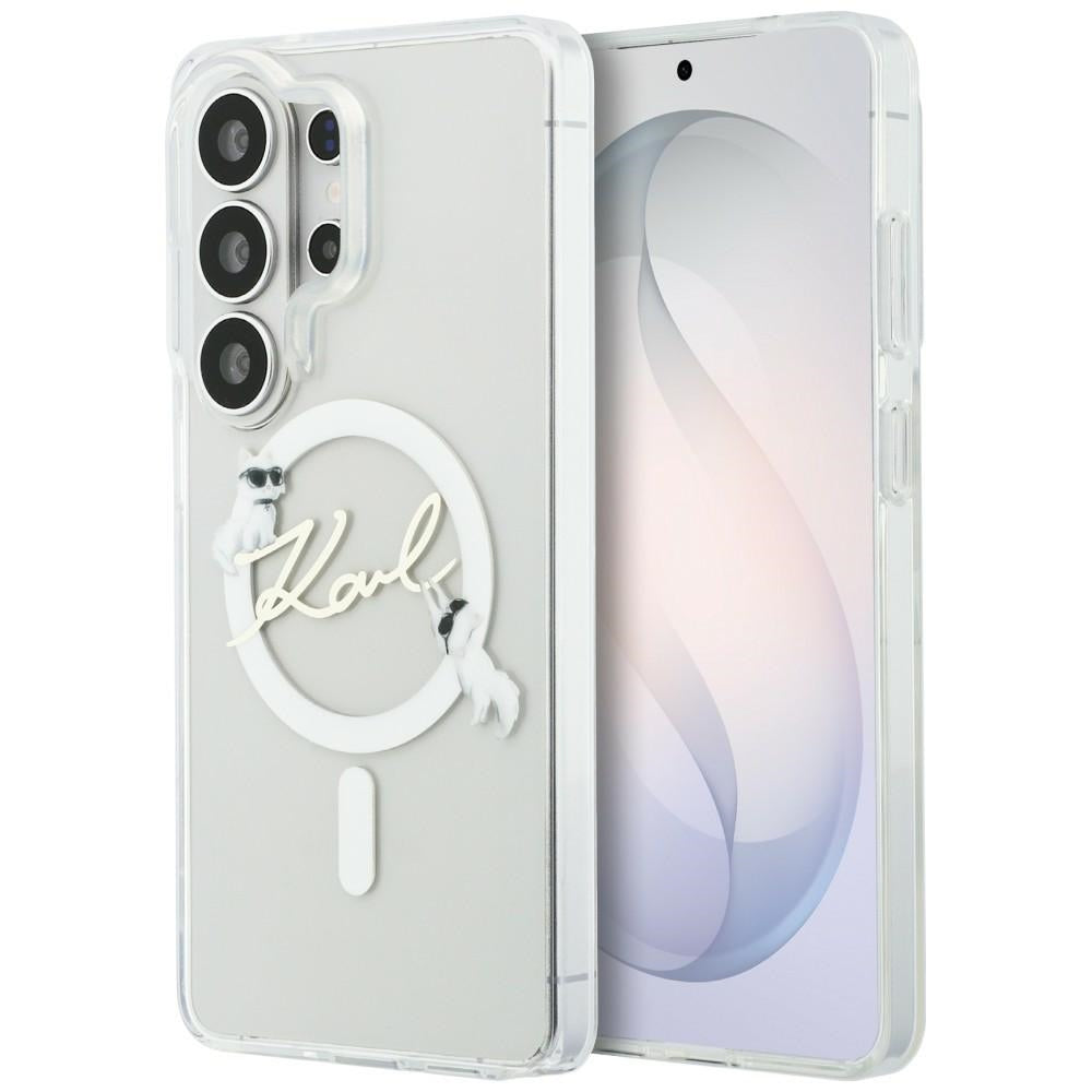 Coque MagSafe pour Samsung Galaxy S26 Ultra S948, Karl Lagerfeld, IML Choupette Karl Script Logo, Blanche.