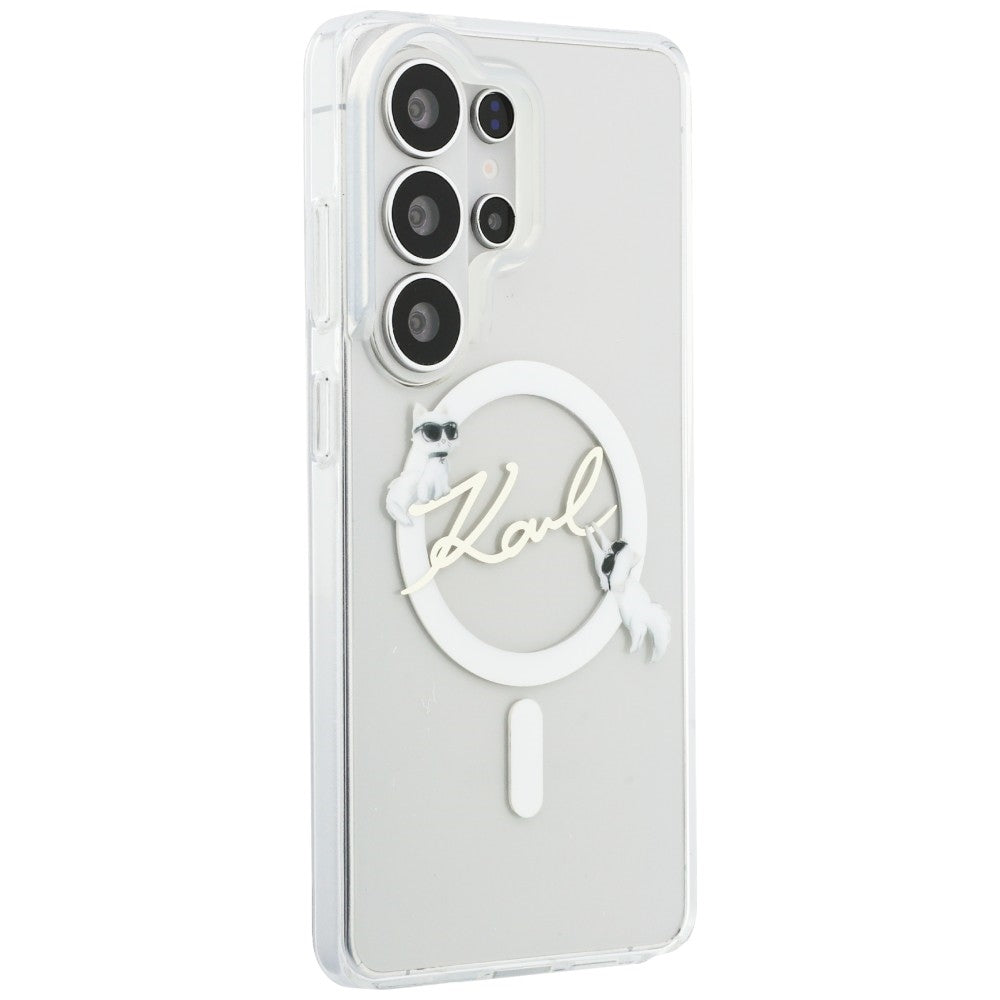 Coque MagSafe pour Samsung Galaxy S26 Ultra S948, Karl Lagerfeld, IML Choupette Karl Script Logo, Blanche.