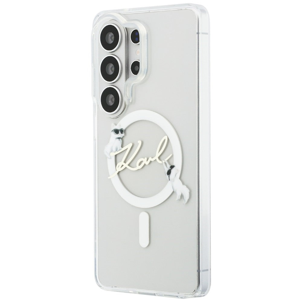Coque MagSafe pour Samsung Galaxy S26 Ultra S948, Karl Lagerfeld, IML Choupette Karl Script Logo, Blanche.