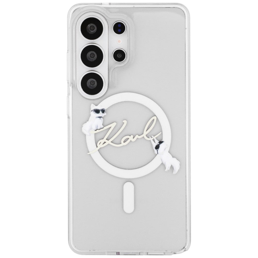 Coque MagSafe pour Samsung Galaxy S26 Ultra S948, Karl Lagerfeld, IML Choupette Karl Script Logo, Blanche.