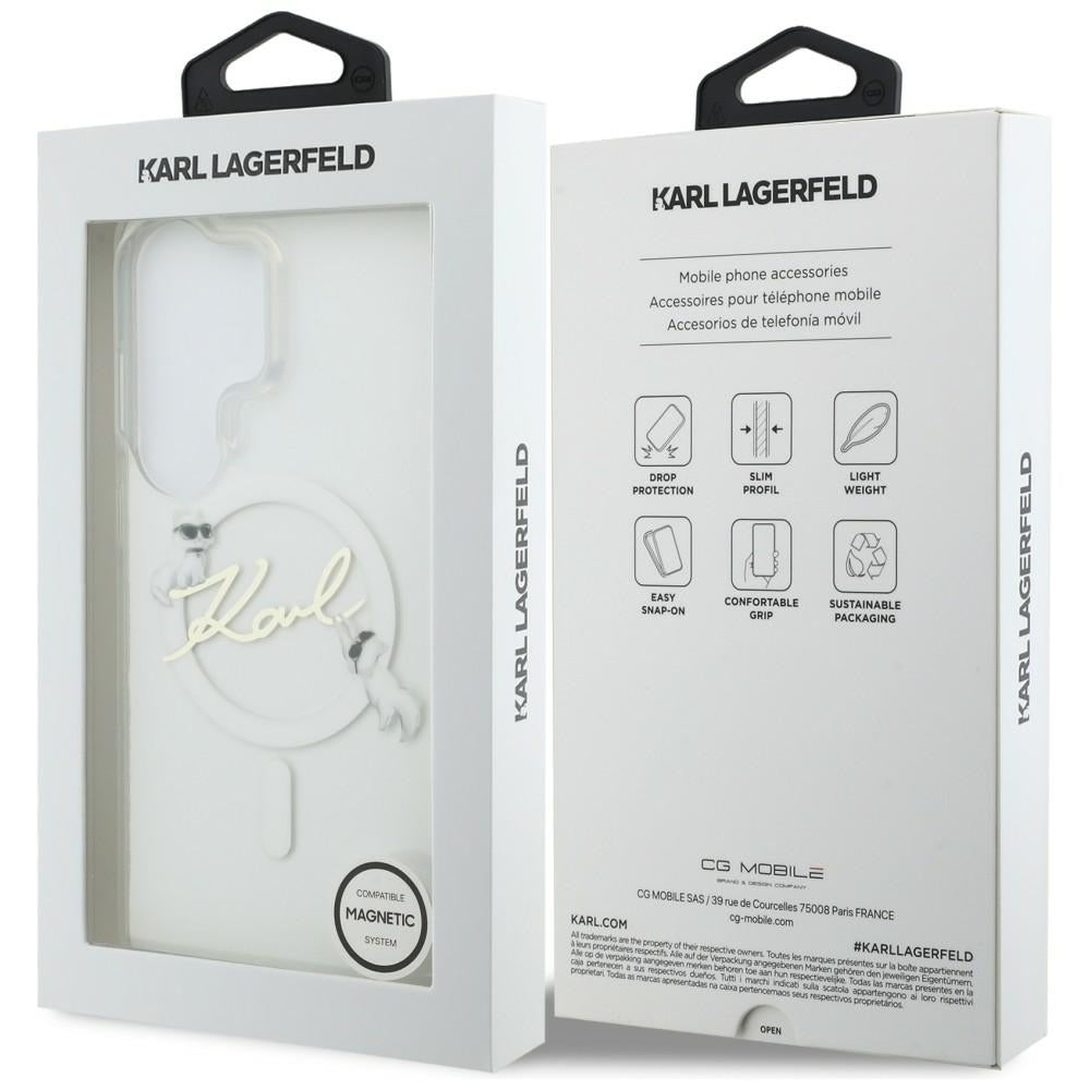 Coque MagSafe pour Samsung Galaxy S26 Ultra S948, Karl Lagerfeld, IML Choupette Karl Script Logo, Blanche.