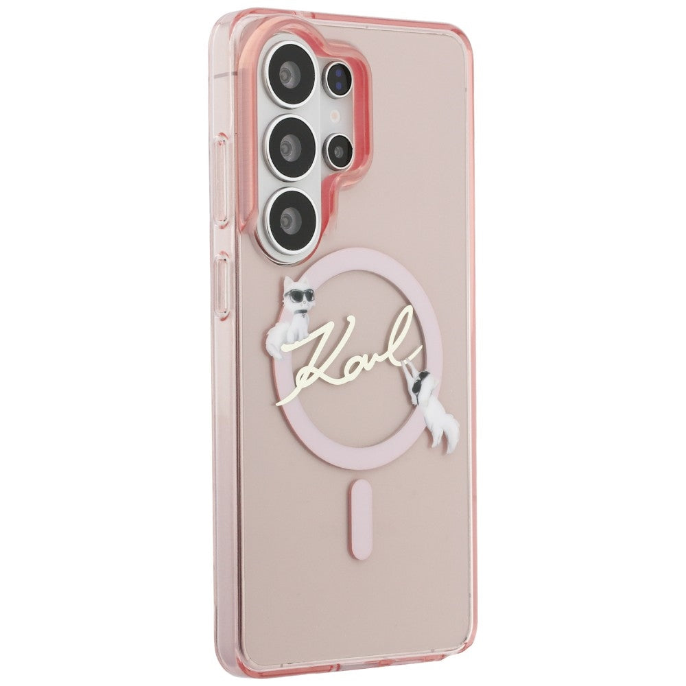MagSafe Hülle für Samsung Galaxy S26 Ultra S948, Karl Lagerfeld, IML Choupette Karl Script Logo, Rosa