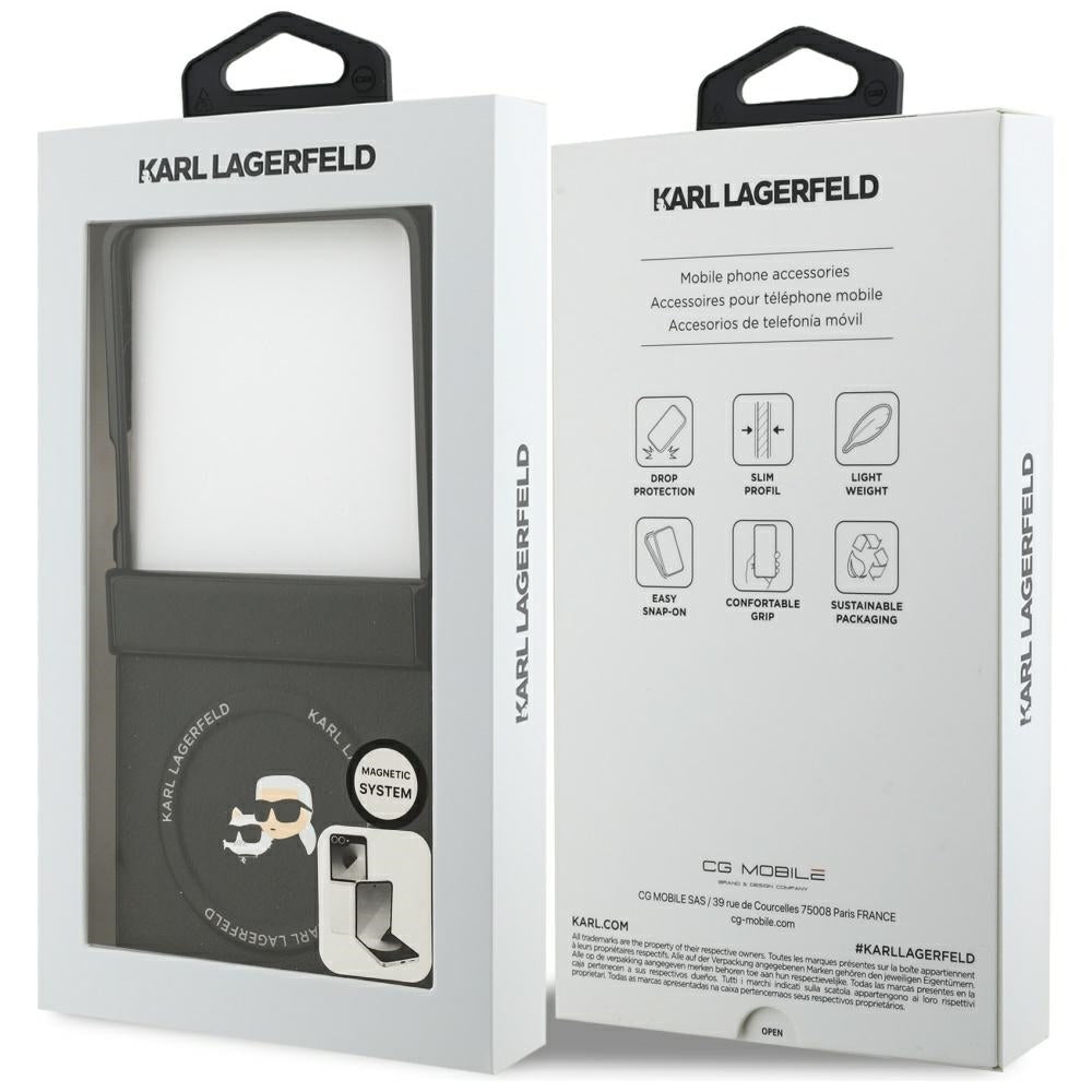 MagSafe Hülle für Samsung Galaxy Z Flip7 F766, Karl Lagerfeld, Karl & Choupette Pins, Schwarz