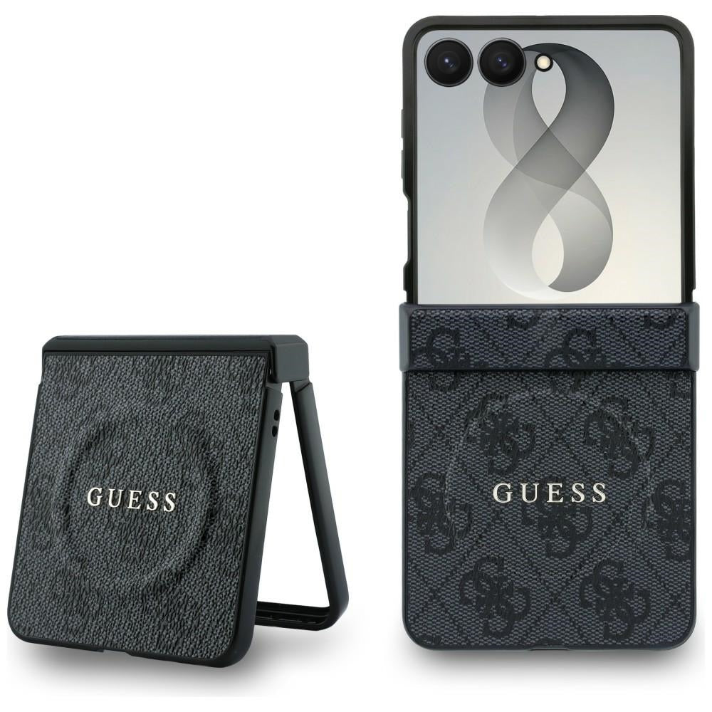 Coque MagSafe pour Samsung Galaxy Z Flip8 F776, Guess, 4G Leather Classic, Noire