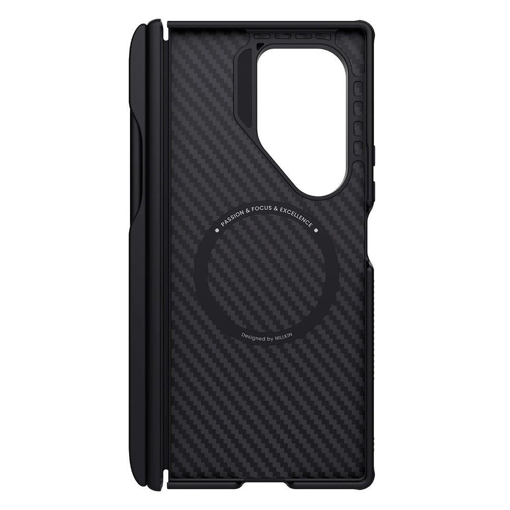 Coque MagSafe pour Samsung Galaxy Z Fold7 F966, Nillkin, Synthetic Fiber Pro avec support pour S-Pen, Noir Doré