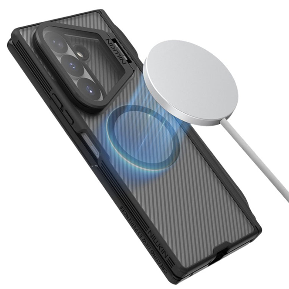Coque MagSafe pour Samsung Galaxy Z Fold8 Ultra F976, Nillkin, CamShield Pro avec couverture d'objectif transparente et support pour S-Pen, Noir Transparent