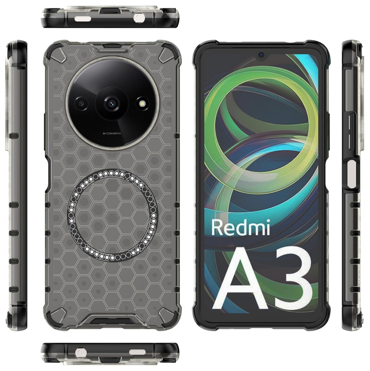 Coque MagSafe pour Xiaomi Redmi A3x / A3, Techsuit, HoneyComb Shield, Noire
