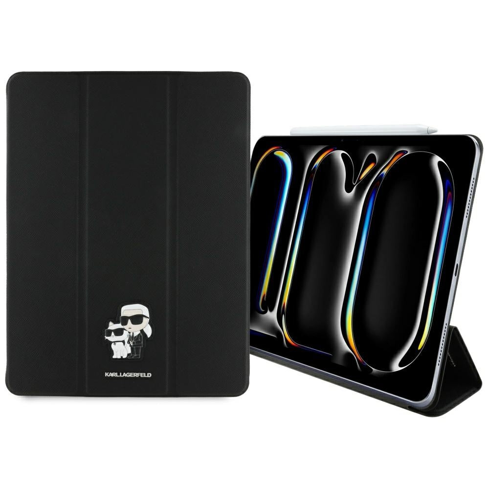 Étui pour Apple iPad Pro 13 (2024), Karl Lagerfeld, Saffiano Karl & Choupette, Noir.