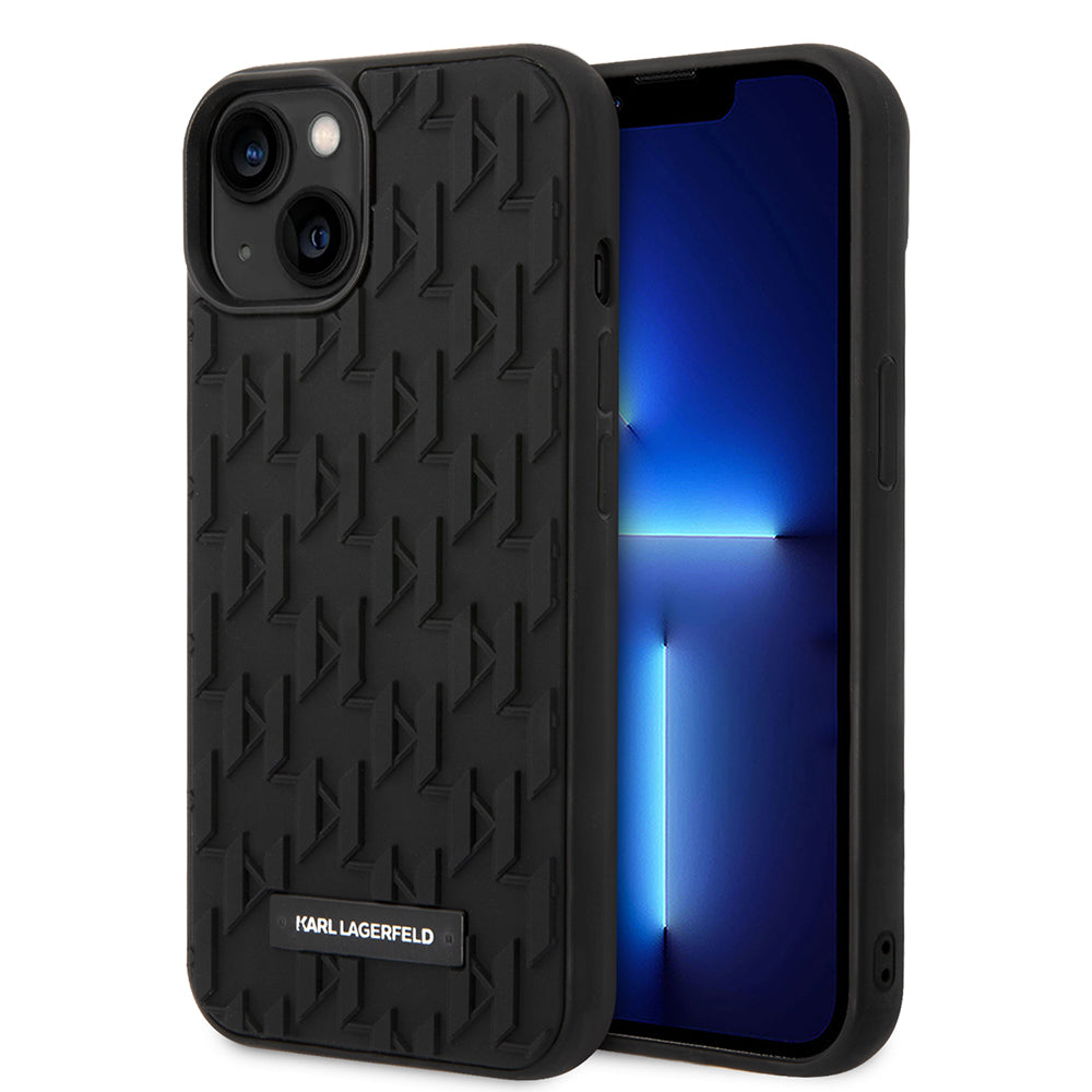Étui pour Apple iPhone 14 Plus, Karl Lagerfeld, Monogramme 3D, Noir
