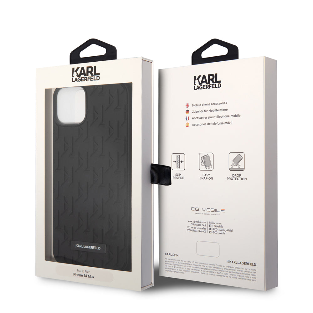 Étui pour Apple iPhone 14 Plus, Karl Lagerfeld, Monogramme 3D, Noir