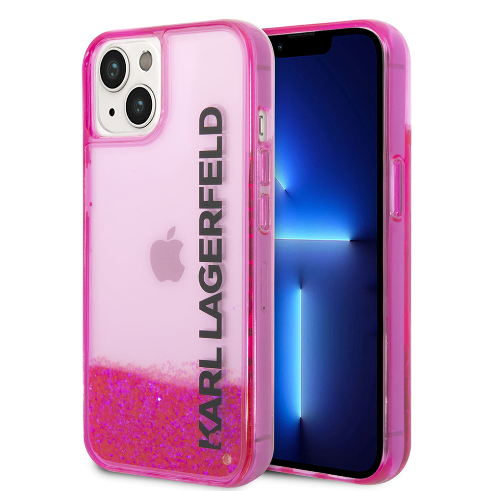 Étui pour Apple iPhone 14 Plus, Karl Lagerfeld, Liquid Glitter KL Logo, Rose