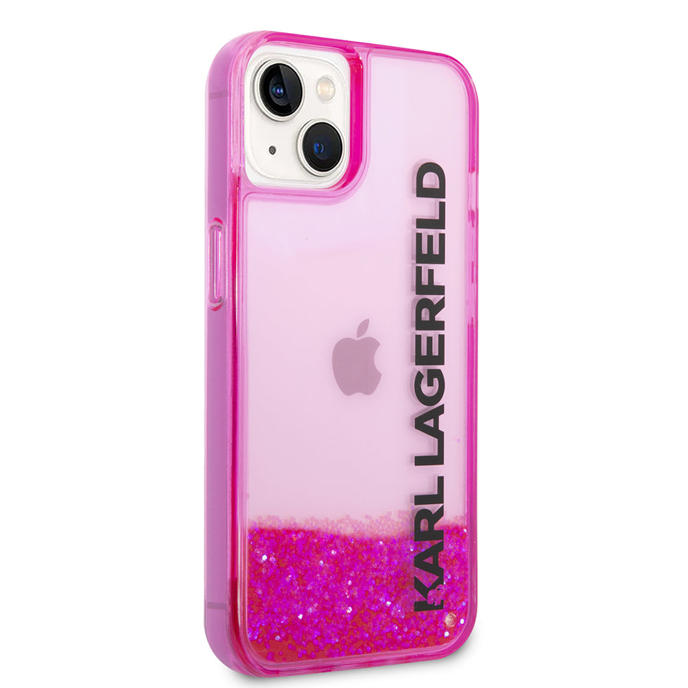 Étui pour Apple iPhone 14 Plus, Karl Lagerfeld, Liquid Glitter KL Logo, Rose