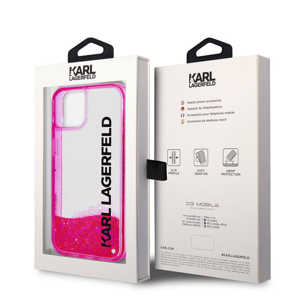 Étui pour Apple iPhone 14 Plus, Karl Lagerfeld, Liquid Glitter KL Logo, Rose