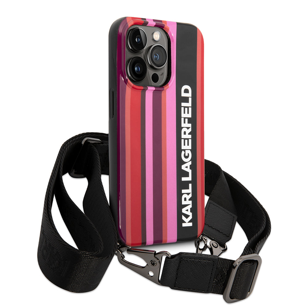 Hülle für Apple iPhone 14 Pro, Karl Lagerfeld, Color Stripes with Strap, Rosa