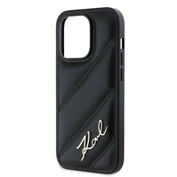 Hülle für Apple iPhone 14 Pro, Karl Lagerfeld, Diagonal Quilted Script, Schwarz