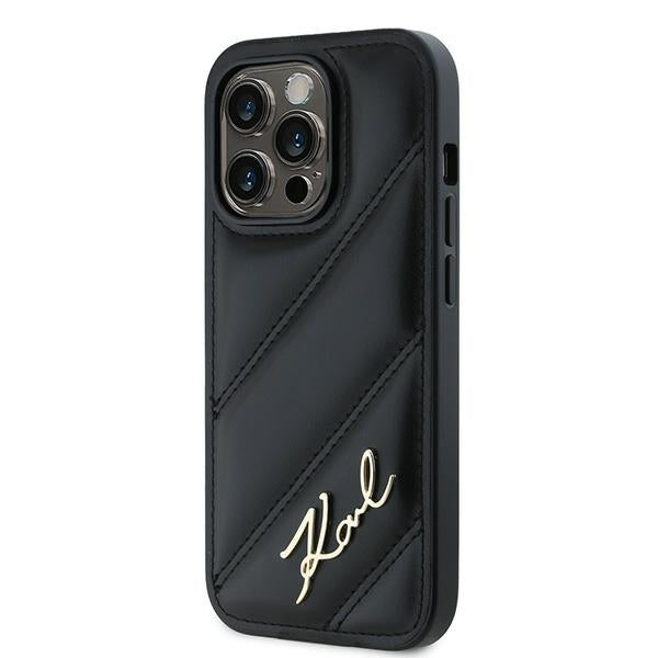 Hülle für Apple iPhone 14 Pro, Karl Lagerfeld, Diagonal Quilted Script, Schwarz