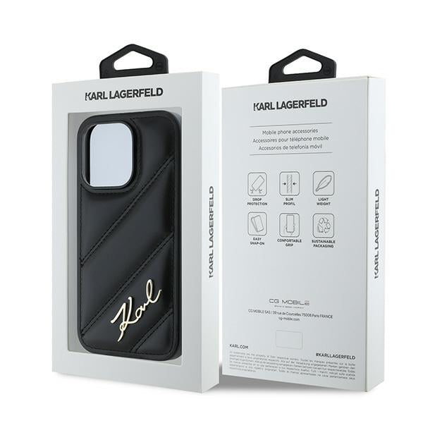 Hülle für Apple iPhone 14 Pro, Karl Lagerfeld, Diagonal Quilted Script, Schwarz