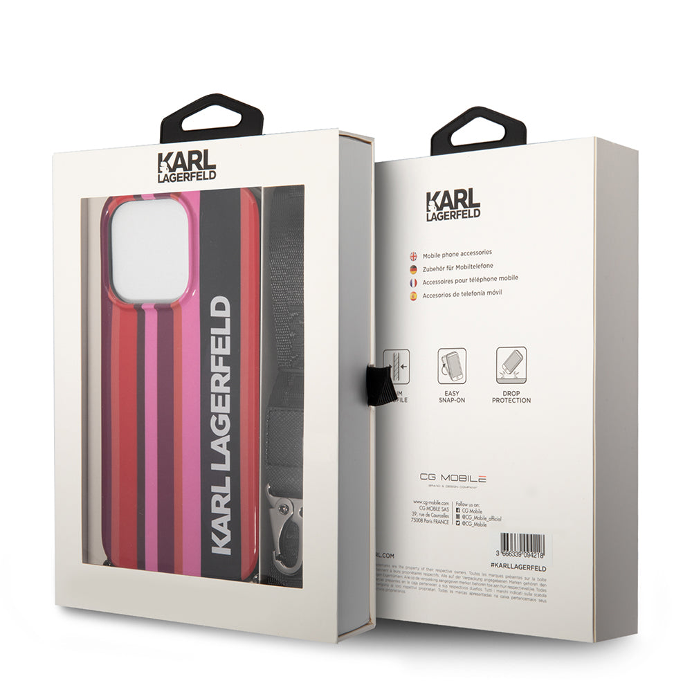 Étui pour Apple iPhone 14 Pro Max, Karl Lagerfeld, Color Stripes with Strap, Rose