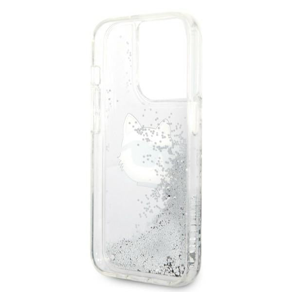Hülle für Apple iPhone 14 Pro Max, Karl Lagerfeld, Glitter Choupette's Head, Silbern