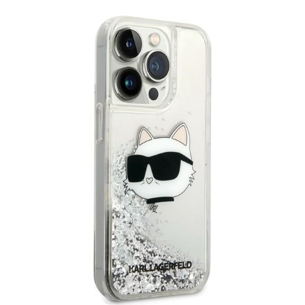 Hülle für Apple iPhone 14 Pro Max, Karl Lagerfeld, Glitter Choupette's Head, Silbern