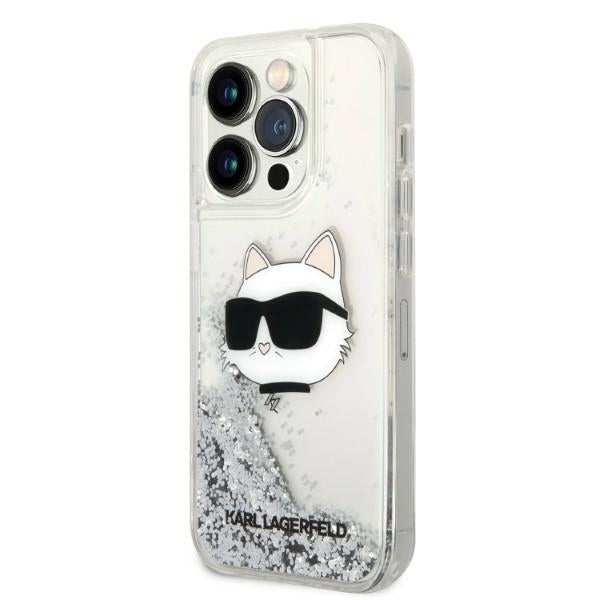 Hülle für Apple iPhone 14 Pro Max, Karl Lagerfeld, Glitter Choupette's Head, Silbern