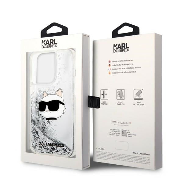 Hülle für Apple iPhone 14 Pro Max, Karl Lagerfeld, Glitter Choupette's Head, Silbern