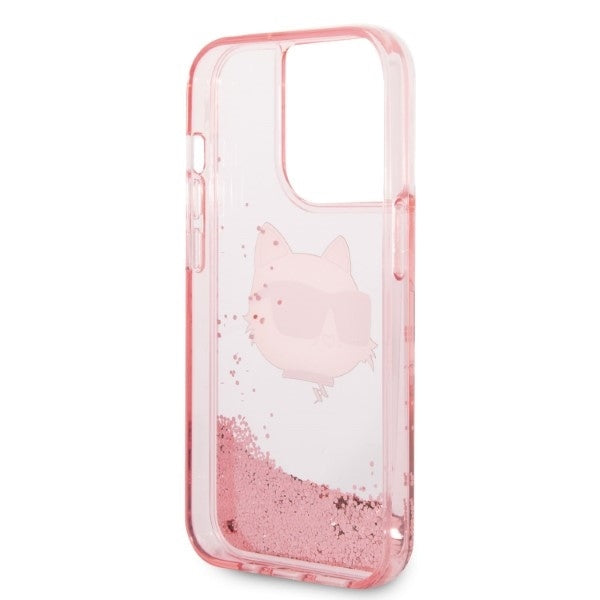 Hülle für Apple iPhone 14 Pro Max, Karl Lagerfeld, Glitter Choupette's Head, Rosa