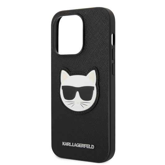 Étui pour Apple iPhone 14 Pro Max, Karl Lagerfeld, Saffiano Choupette's Head, Noir