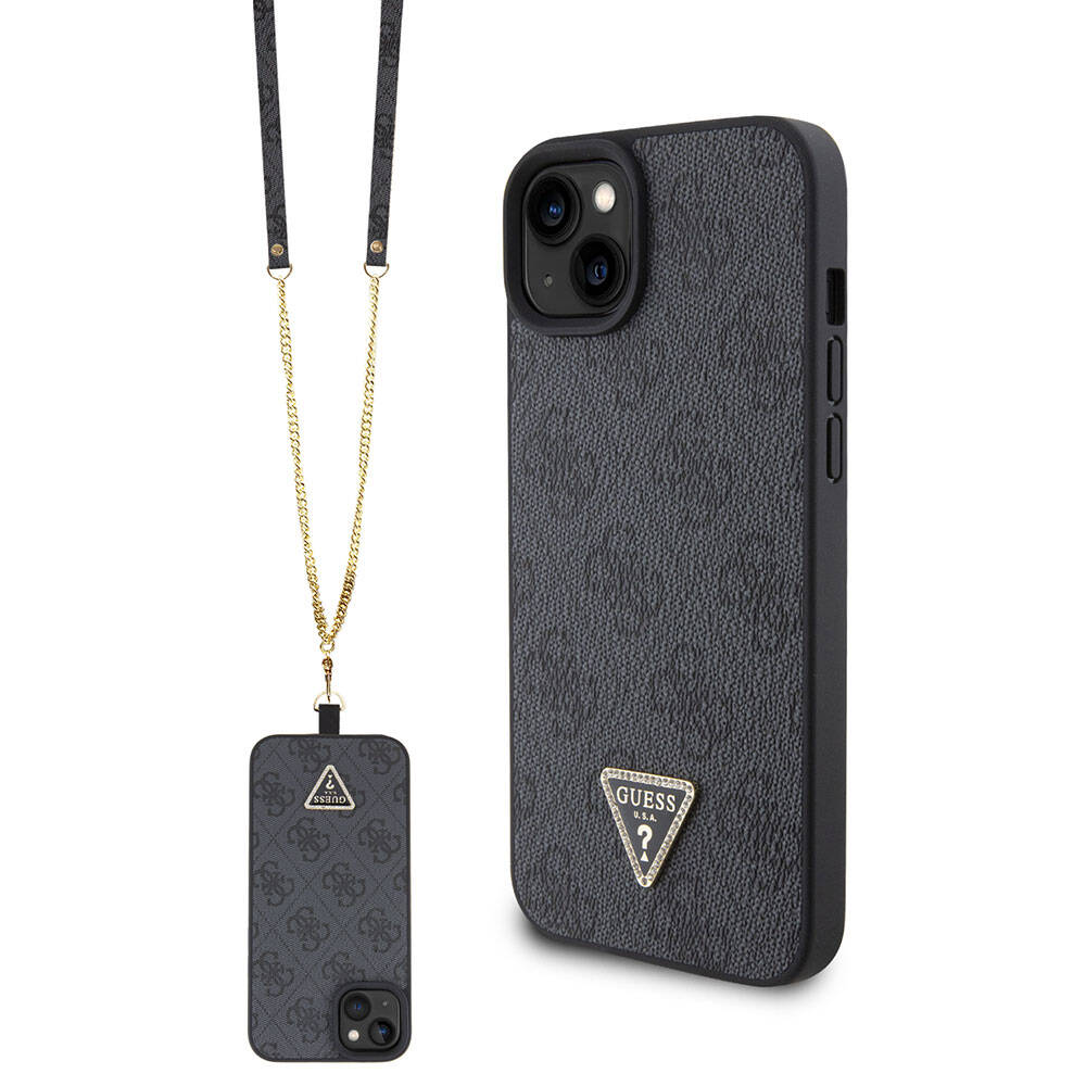 Case for Apple iPhone 15 / 14, Guess, Crossbody 4G Metal Logo, Black