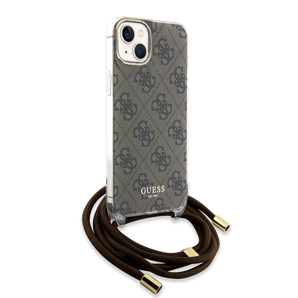 Étui pour Apple iPhone 15, Guess, 4G IML Printed Crossbody, Marron