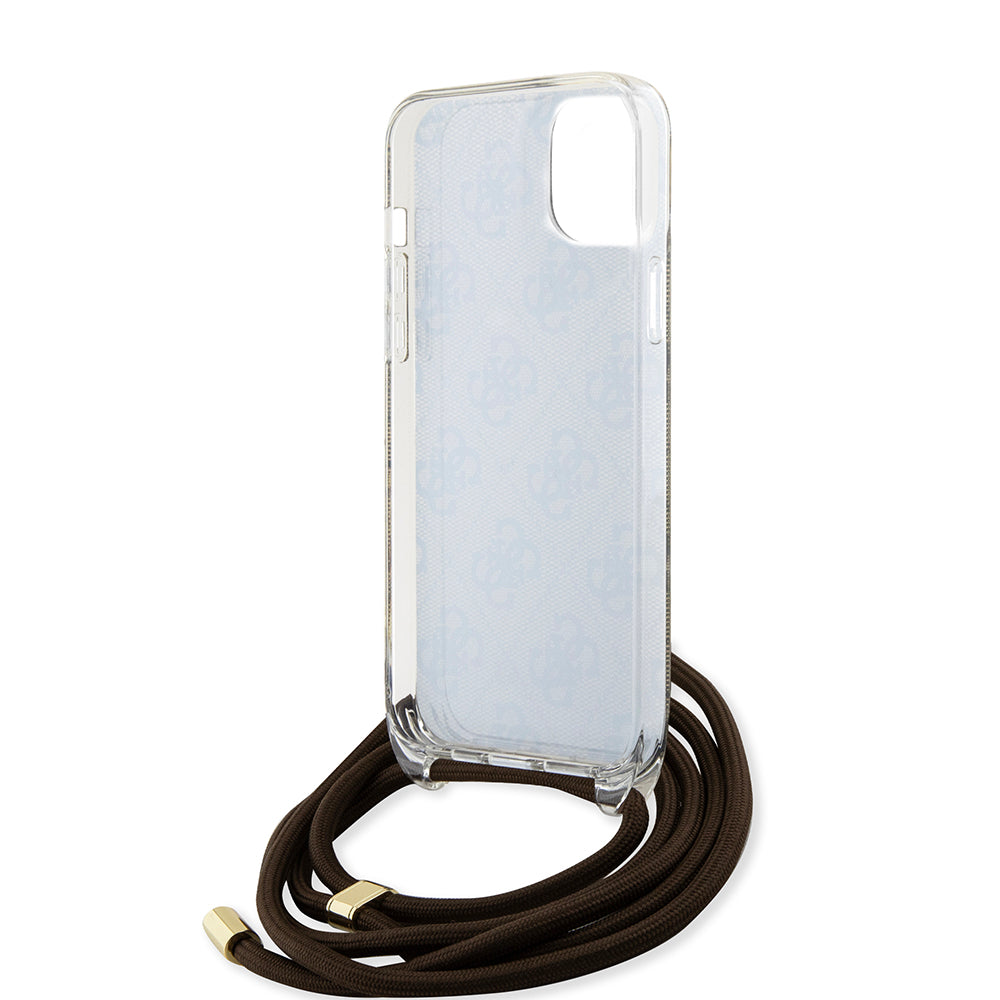 Étui pour Apple iPhone 15, Guess, 4G IML Printed Crossbody, Marron