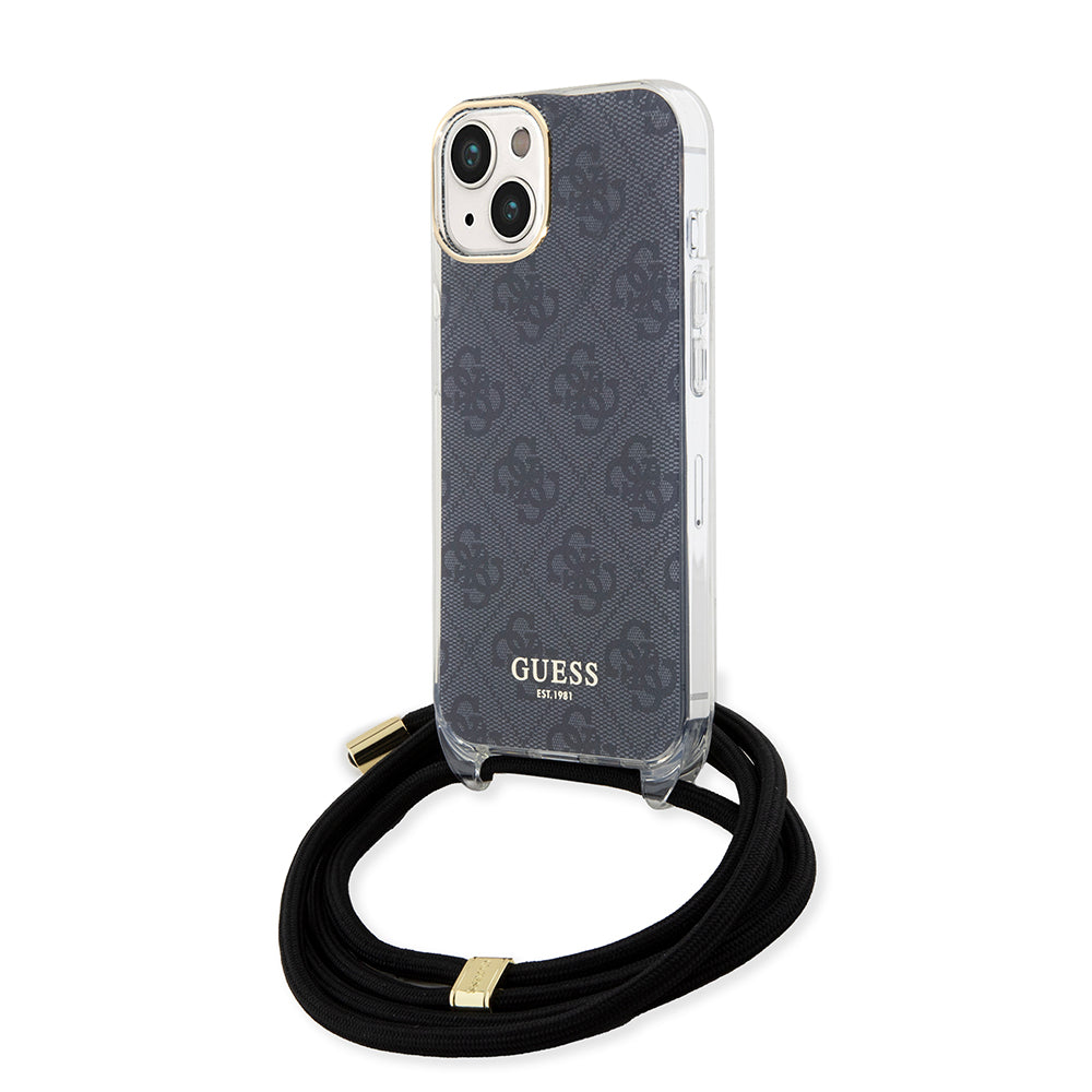 Étui pour Apple iPhone 15, Guess, 4G IML Printed Crossbody, Noir