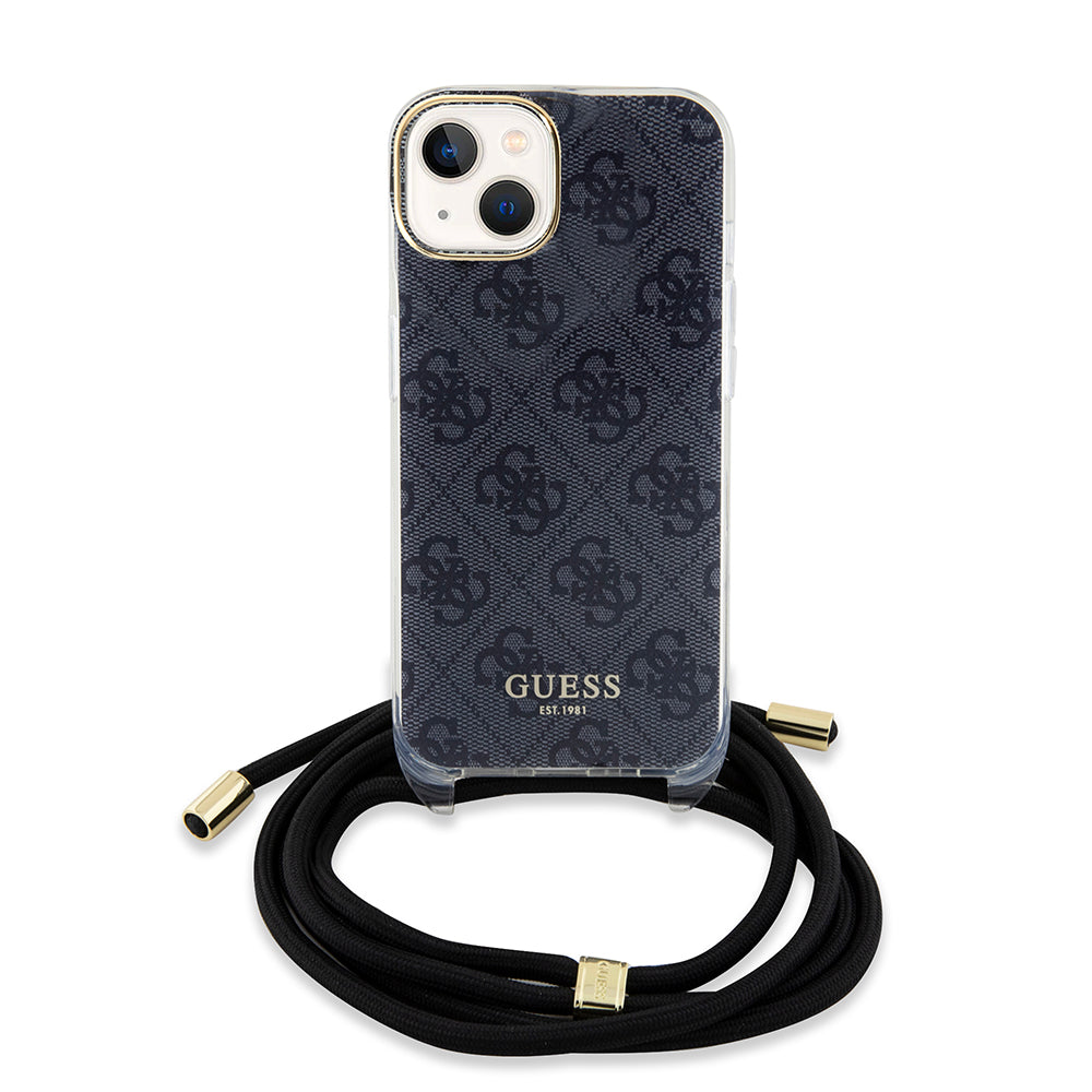 Étui pour Apple iPhone 15, Guess, 4G IML Printed Crossbody, Noir