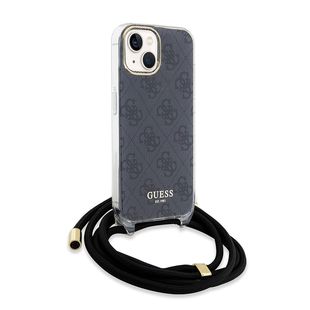 Étui pour Apple iPhone 15, Guess, 4G IML Printed Crossbody, Noir