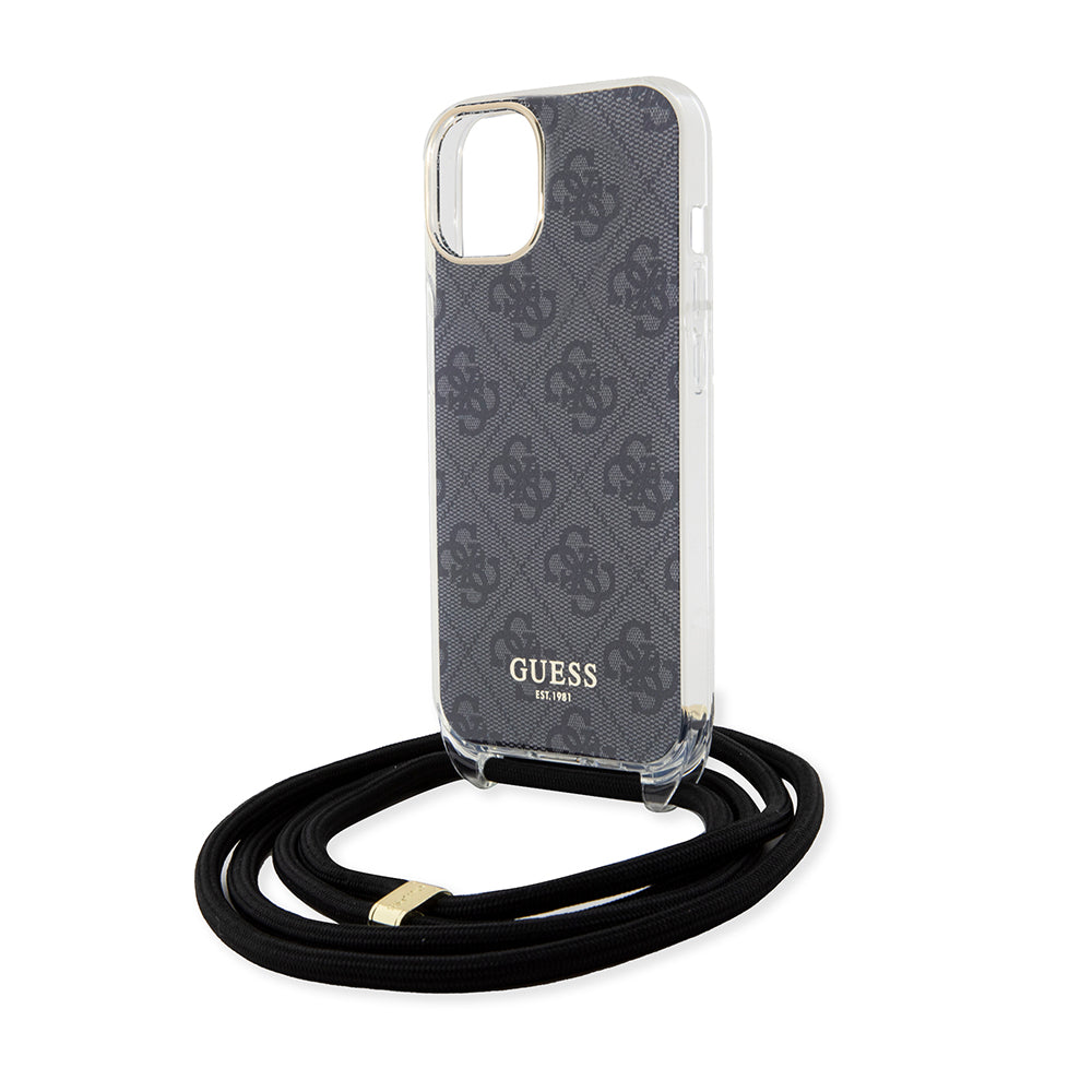 Étui pour Apple iPhone 15, Guess, 4G IML Printed Crossbody, Noir