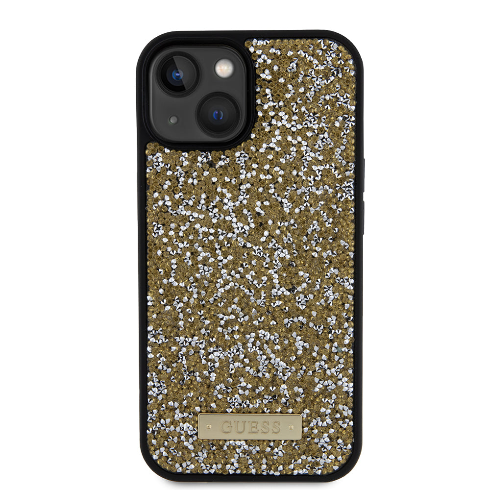 Case for Apple iPhone 15, Guess, Rhinestone Metal Logo, Yellow
