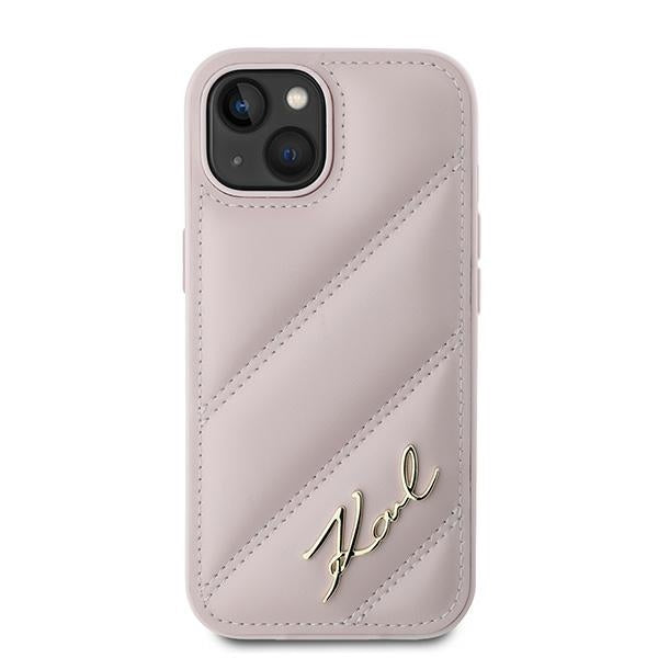 Case for Apple iPhone 15, Karl Lagerfeld, Diagonal Quilted Script, Pink