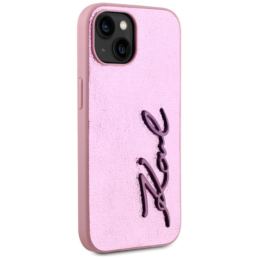 Étui pour Apple iPhone 15, Karl Lagerfeld, Metal Signature, Rose