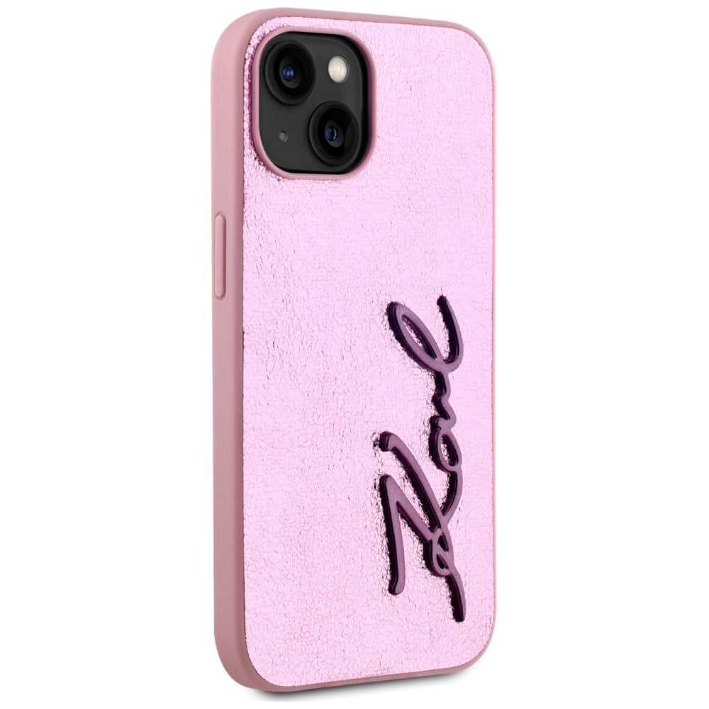 Étui pour Apple iPhone 15, Karl Lagerfeld, Metal Signature, Rose