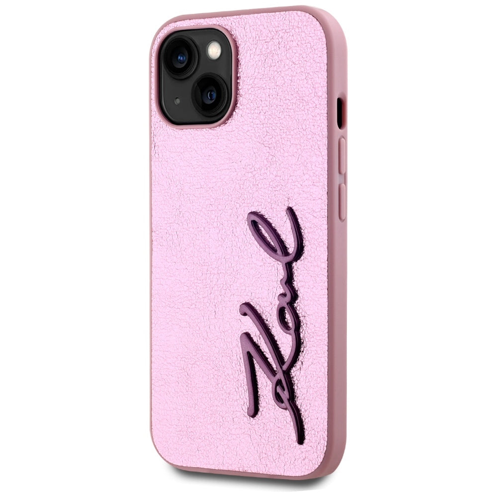 Étui pour Apple iPhone 15, Karl Lagerfeld, Metal Signature, Rose