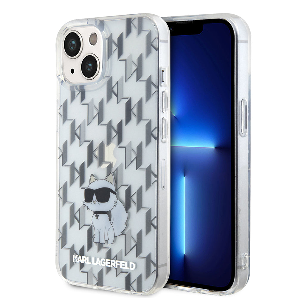 Case for Apple iPhone 15, Karl Lagerfeld, Monogram Choupette, Transparent