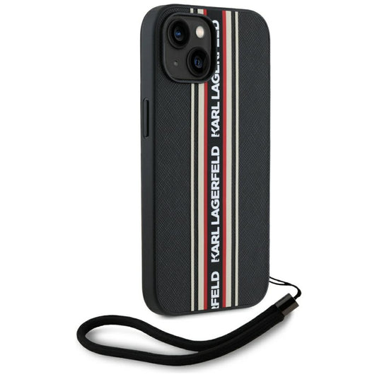 Étui pour Apple iPhone 15, Karl Lagerfeld, Saffiano Athleisure Stripes with Strap, Rosie