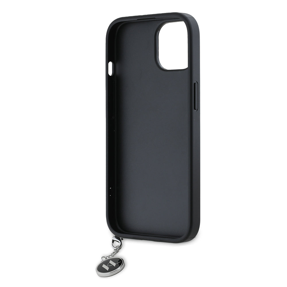 Étui pour Apple iPhone 15, Karl Lagerfeld, Saffiano Rhinestones & Charm, Noir