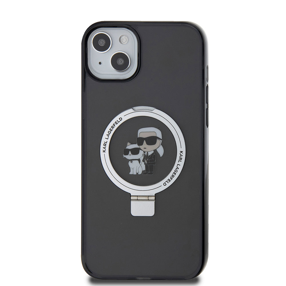 Étui pour Apple iPhone 15 Plus, Karl Lagerfeld, Ringstand Karl & Choupette, Noir