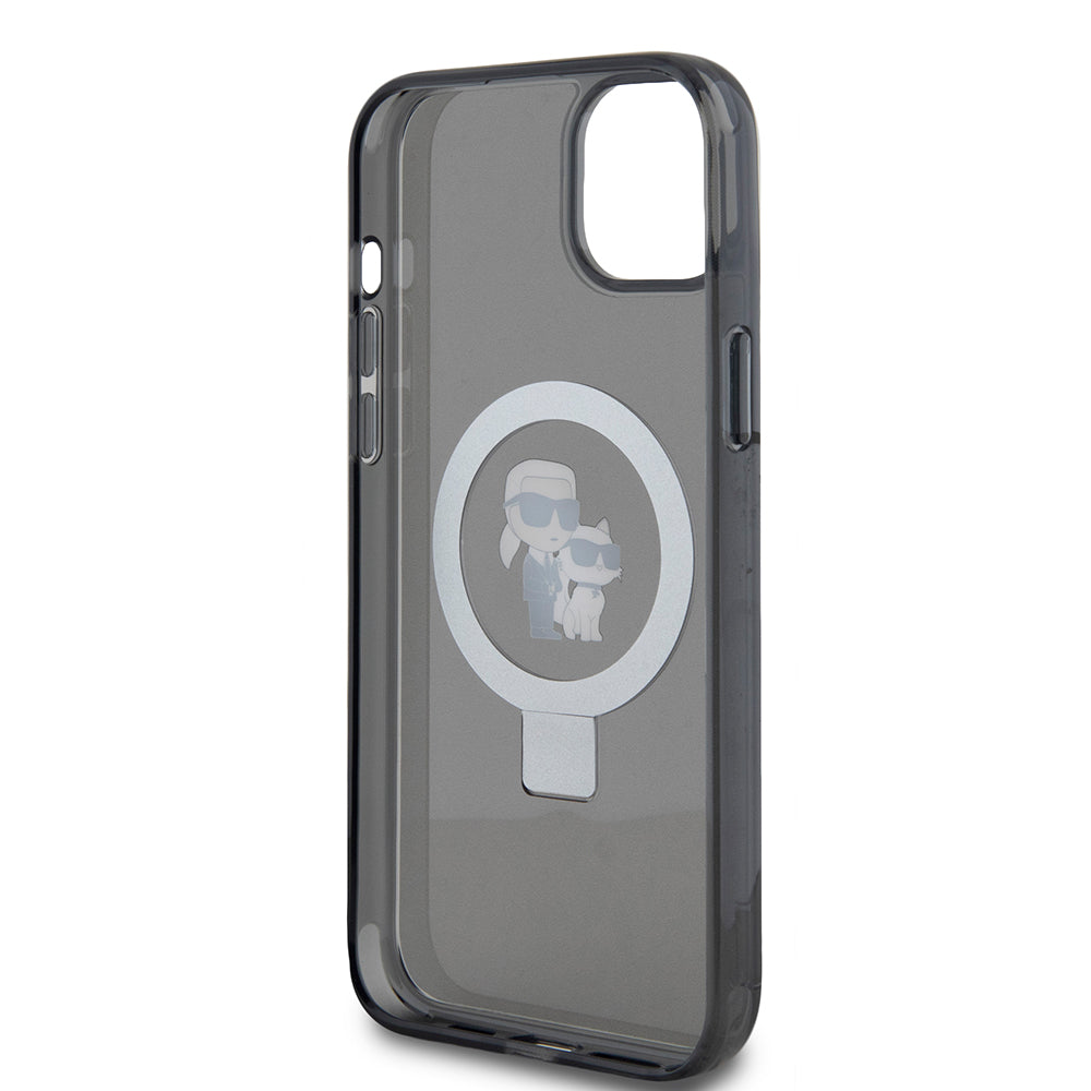 Étui pour Apple iPhone 15 Plus, Karl Lagerfeld, Ringstand Karl & Choupette, Noir