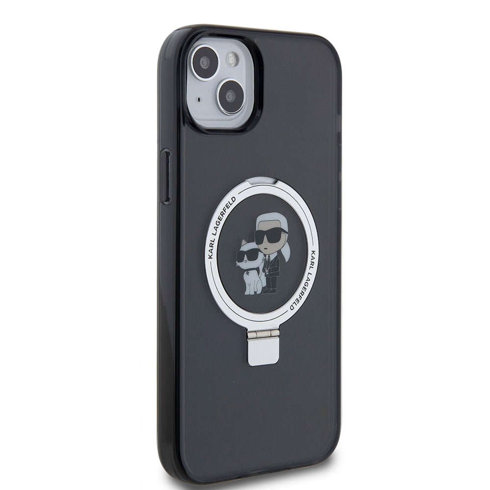 Étui pour Apple iPhone 15 Plus, Karl Lagerfeld, Ringstand Karl & Choupette, Noir
