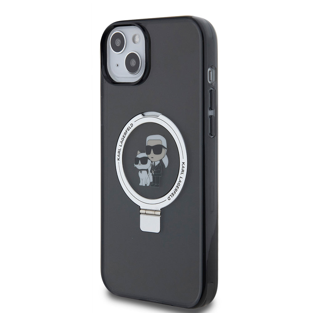 Étui pour Apple iPhone 15 Plus, Karl Lagerfeld, Ringstand Karl & Choupette, Noir