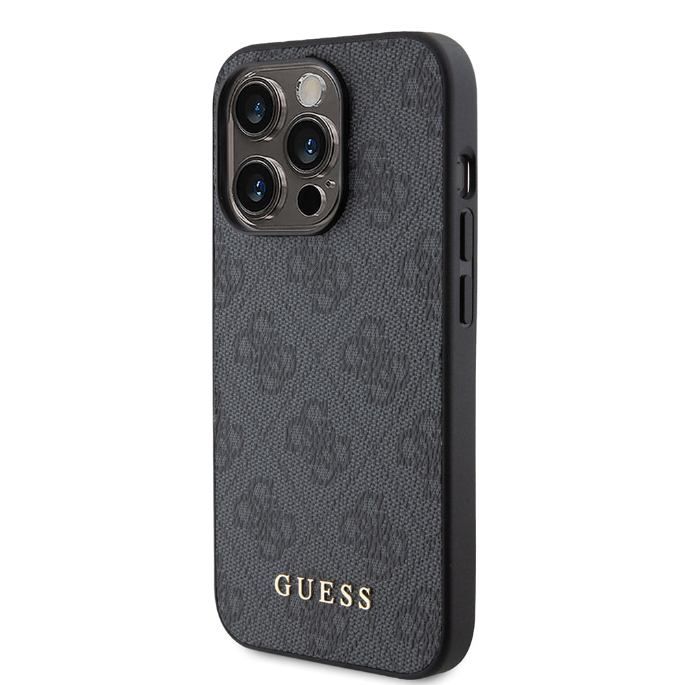 Case for Apple iPhone 15 Pro, Guess, 4G Metal Gold Logo, Grey