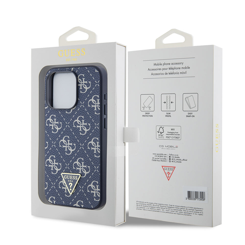 Étui pour Apple iPhone 15 Pro, Guess, logo Triangle 4G, Bleu